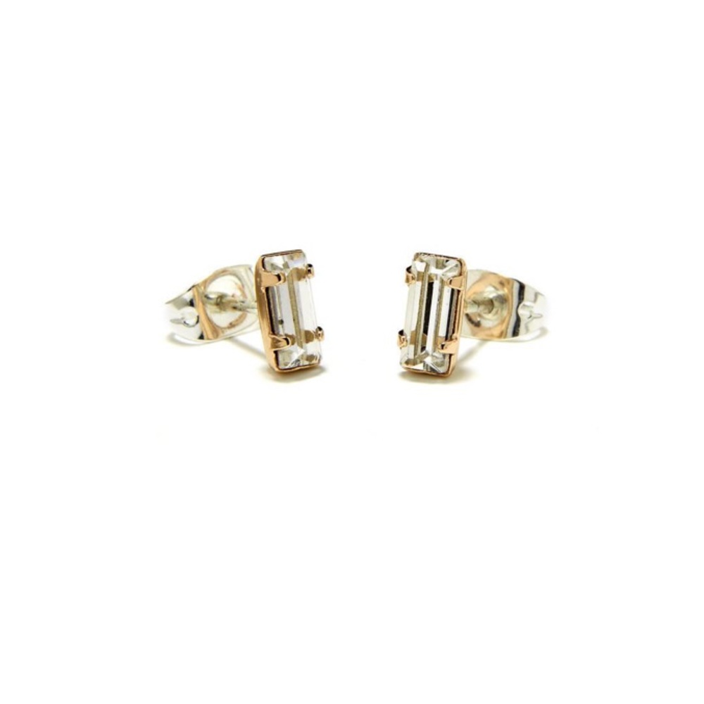 Bing Bang Tiny Baguette Studs-Clear Crystal